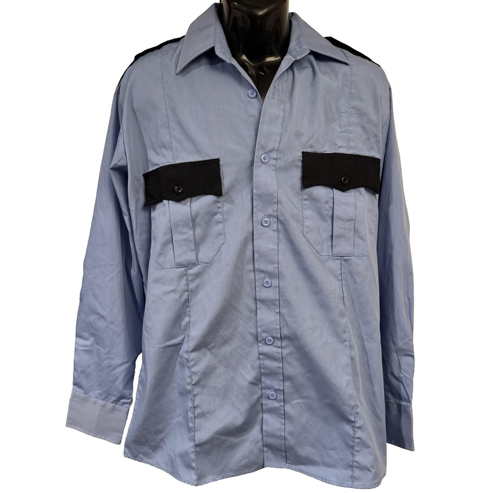 Law Pro Shirt Mens L Blue Long Sleeve Security Police Uniform Button-Up Workwear